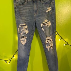 American Eagle Outfitters Blue Skinny Distressed Jeans